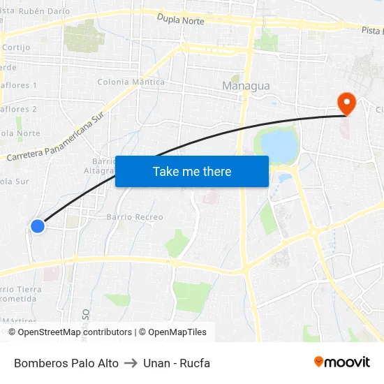 Bomberos Palo Alto to Unan - Rucfa map