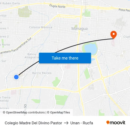 Colegio Madre Del Divino Pastor to Unan - Rucfa map