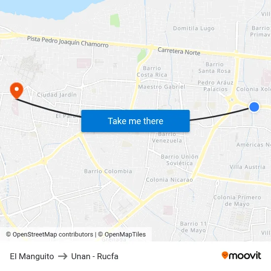 El Manguito to Unan - Rucfa map