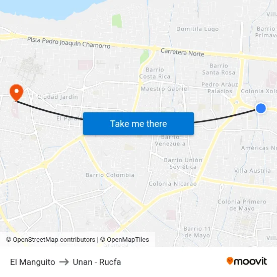 El Manguito to Unan - Rucfa map