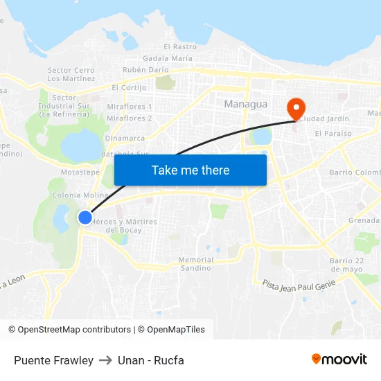 Puente Frawley to Unan - Rucfa map