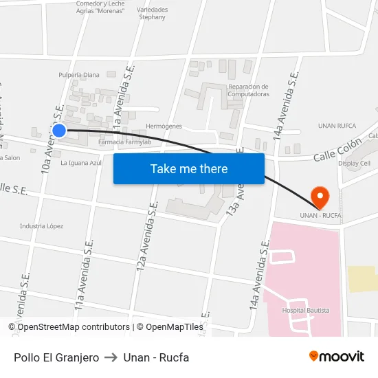 Pollo El Granjero to Unan - Rucfa map