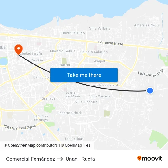 Comercial Fernández to Unan - Rucfa map