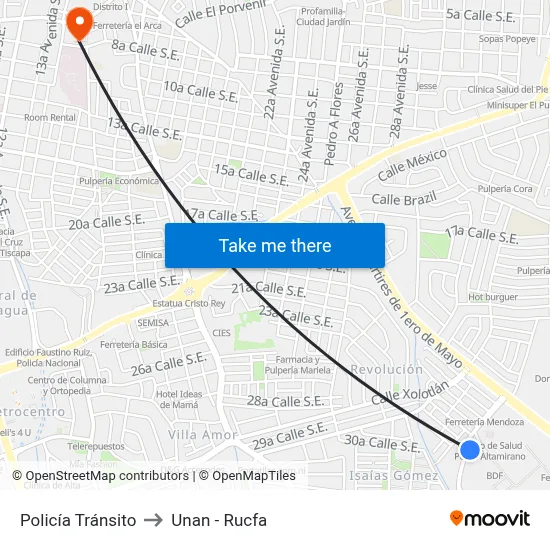 Policía Tránsito to Unan - Rucfa map