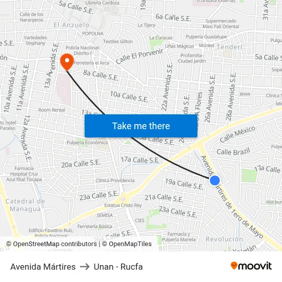 Avenida Mártires to Unan - Rucfa map