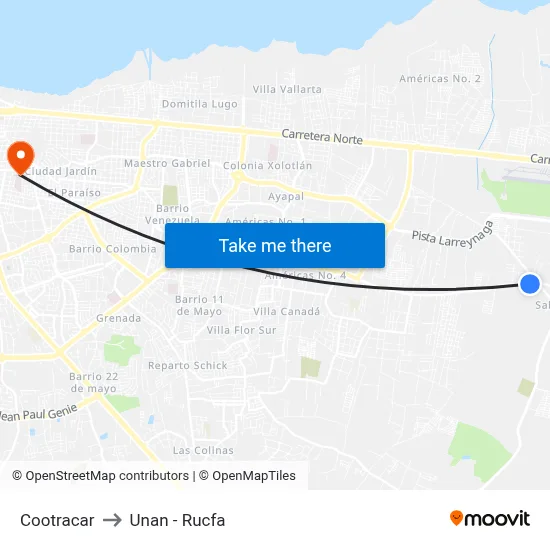 Cootracar to Unan - Rucfa map