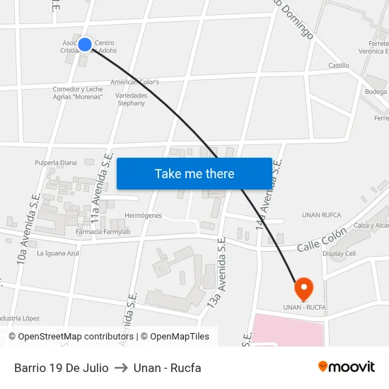 Barrio 19 De Julio to Unan - Rucfa map