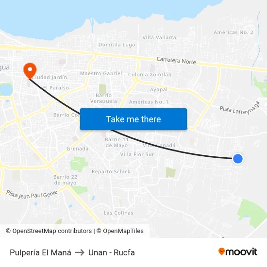 Pulpería El Maná to Unan - Rucfa map