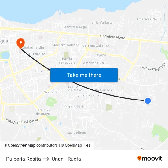 Pulpería Rosita to Unan - Rucfa map