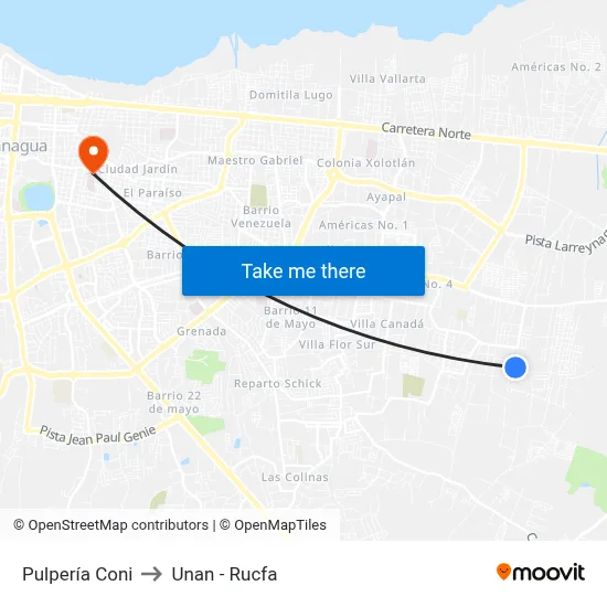 Pulpería Coni to Unan - Rucfa map