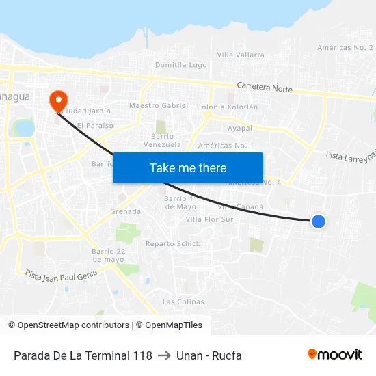 Parada De La Terminal 118 to Unan - Rucfa map