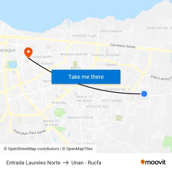 Entrada Laureles Norte to Unan - Rucfa map