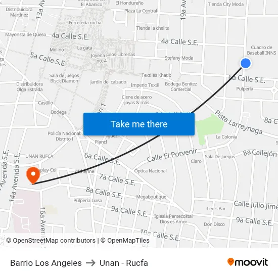 Barrio Los Angeles to Unan - Rucfa map