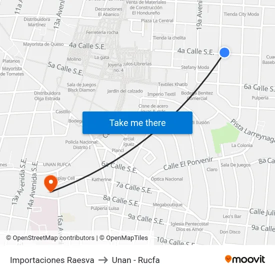 Importaciones Raesva to Unan - Rucfa map
