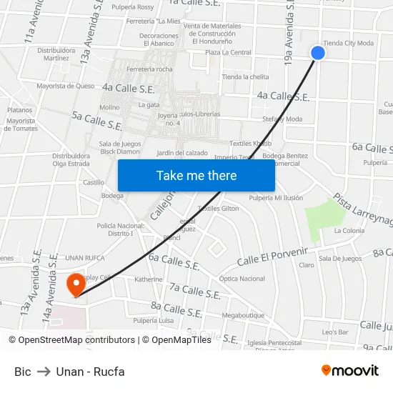 Bic to Unan - Rucfa map