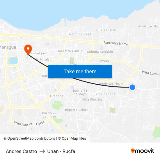 Andres Castro to Unan - Rucfa map