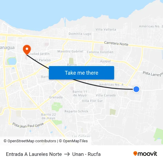 Entrada A Laureles Norte to Unan - Rucfa map