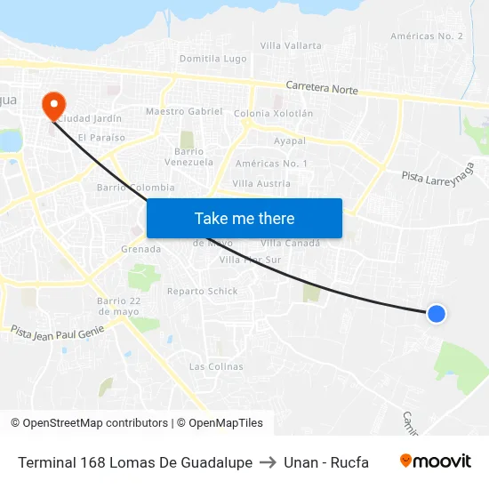 Terminal 168 Lomas De Guadalupe to Unan - Rucfa map