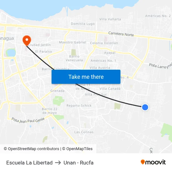 Escuela La Libertad to Unan - Rucfa map