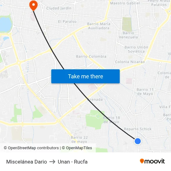 Miscelánea Dario to Unan - Rucfa map