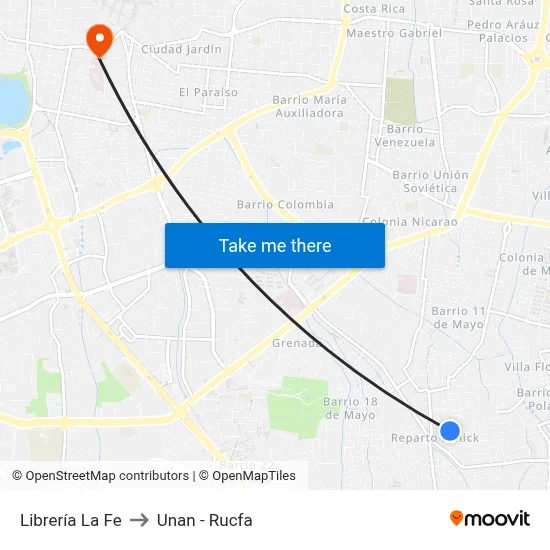 Librería La Fe to Unan - Rucfa map