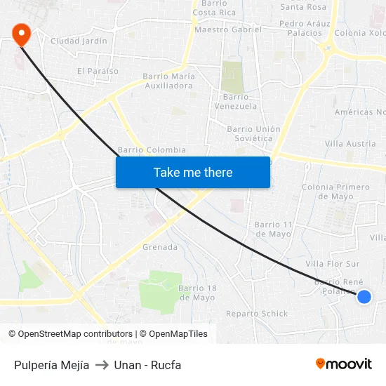 Pulpería Mejía to Unan - Rucfa map