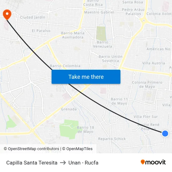 Capilla Santa Teresita to Unan - Rucfa map