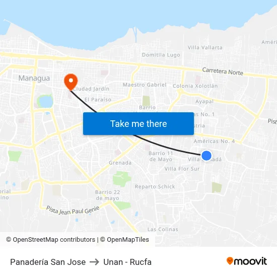 Panadería San Jose to Unan - Rucfa map