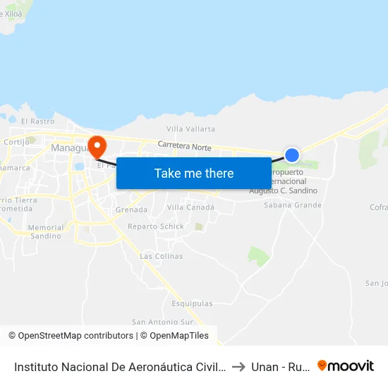 Instituto Nacional De Aeronáutica Civil (Inac) to Unan - Rucfa map