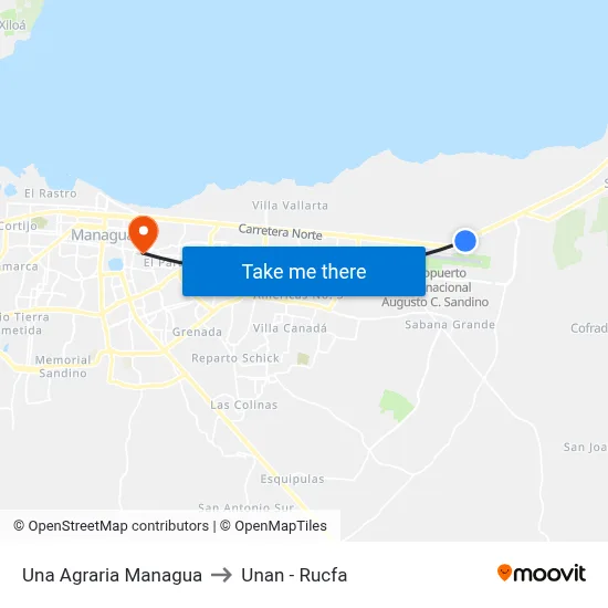 Una Agraria Managua to Unan - Rucfa map