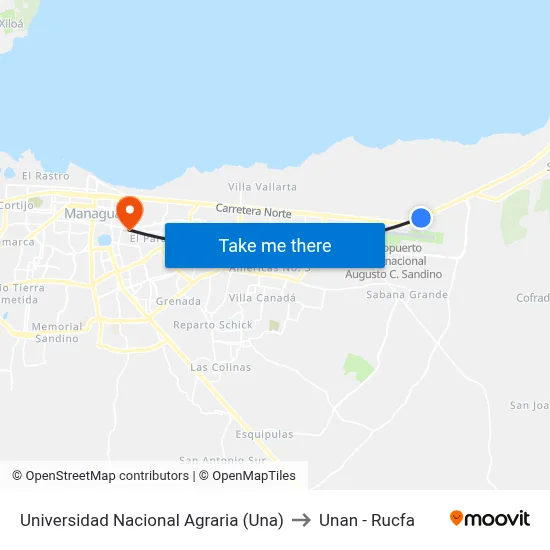 Universidad Nacional Agraria (Una) to Unan - Rucfa map