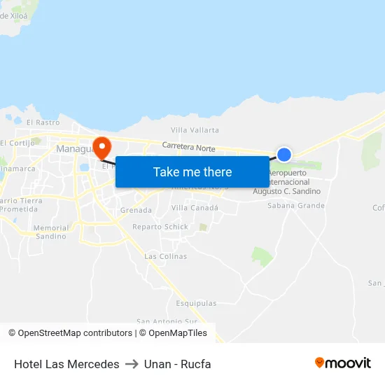 Hotel Las Mercedes to Unan - Rucfa map
