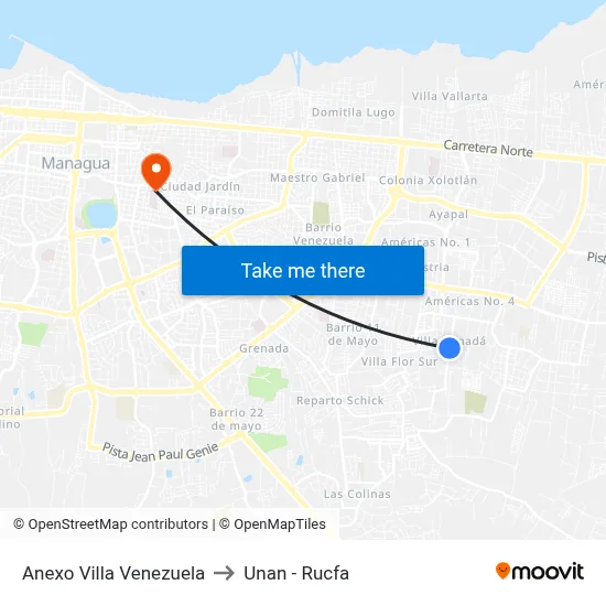 Anexo Villa Venezuela to Unan - Rucfa map