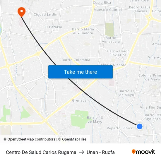 Centro De Salud Carlos Rugama to Unan - Rucfa map