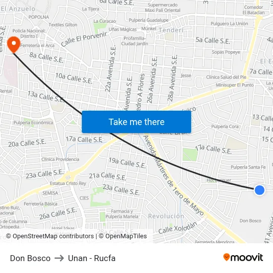 Don Bosco to Unan - Rucfa map