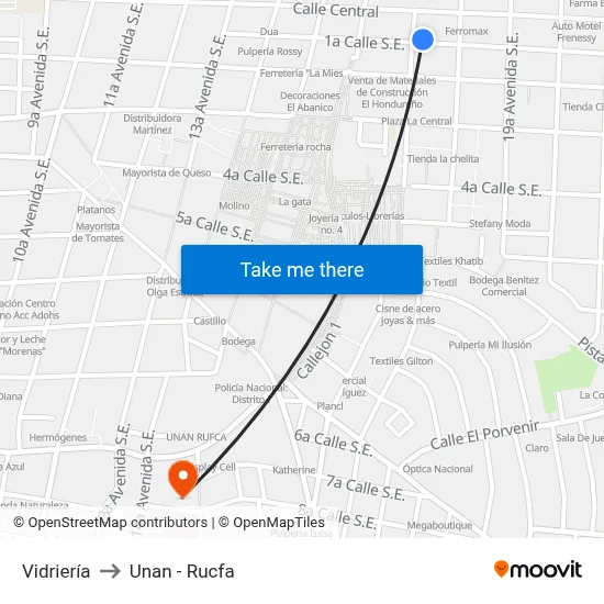 Vidriería to Unan - Rucfa map