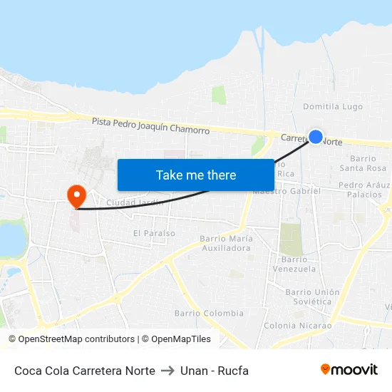 Coca Cola Carretera Norte to Unan - Rucfa map