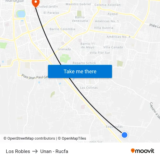 Los Robles to Unan - Rucfa map