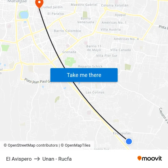 El Avispero to Unan - Rucfa map