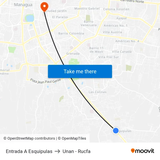 Entrada A Esquipulas to Unan - Rucfa map