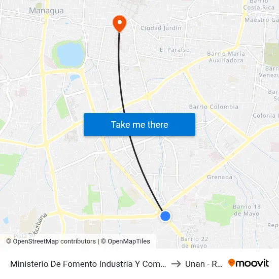 Ministerio De Fomento Industria Y Comercio (Mific) to Unan - Rucfa map