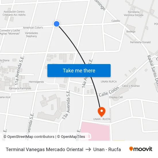 Terminal Vanegas Mercado Oriental to Unan - Rucfa map
