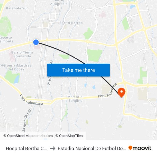 Hospital Bertha Calderón to Estadio Nacional De Fútbol De Nicaragua map