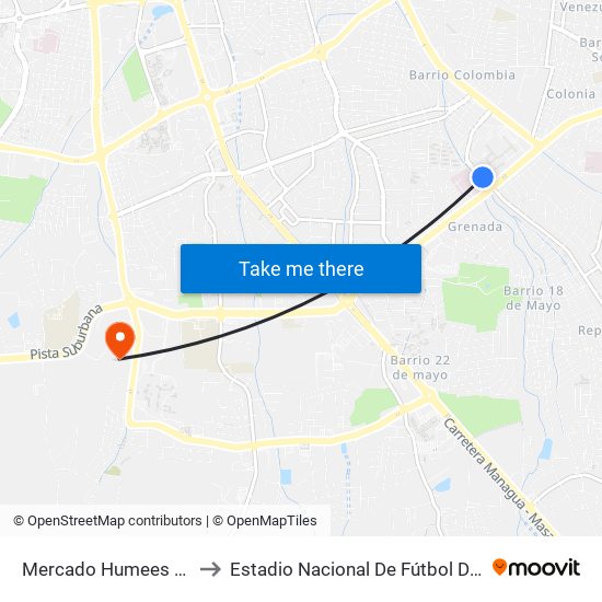 Mercado Humees Suroeste to Estadio Nacional De Fútbol De Nicaragua map