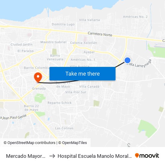 Mercado Mayoreo to Hospital Escuela Manolo Morales map