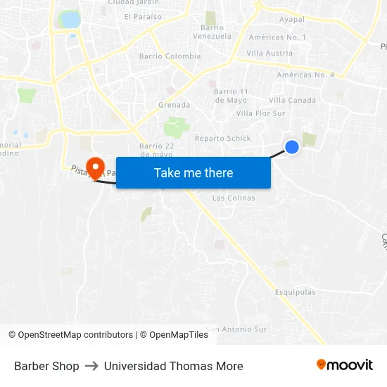 Barber Shop to Universidad Thomas More map