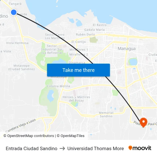 Entrada Ciudad Sandino to Universidad Thomas More map