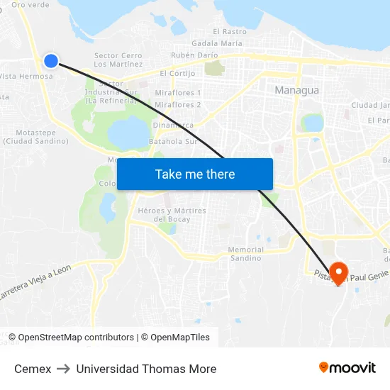 Cemex to Universidad Thomas More map