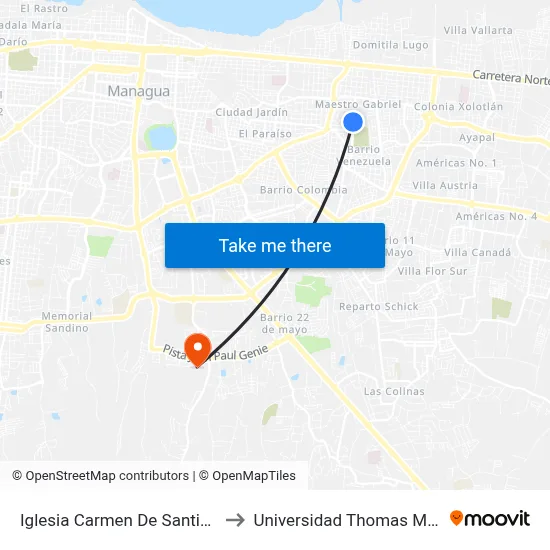 Iglesia Carmen De Santidad to Universidad Thomas More map