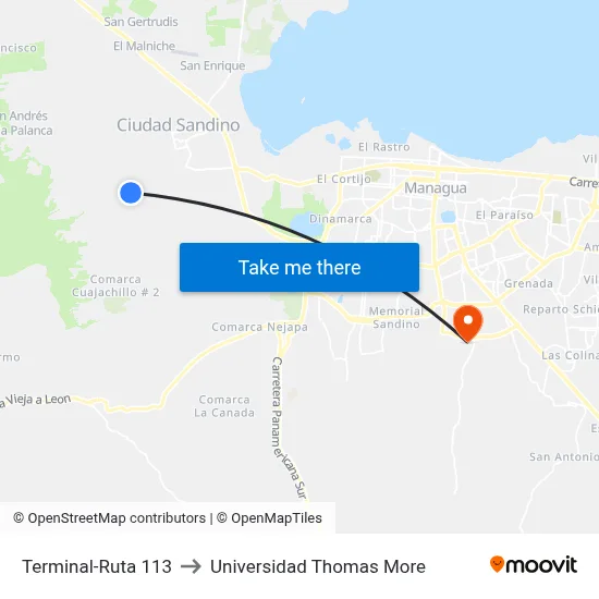 Terminal-Ruta 113 to Universidad Thomas More map